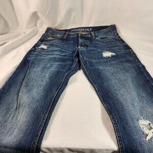 Aeropostale Slim Straight Leg Distressed Jeans Size 31 x 32 Blue 5-Pocket Mens